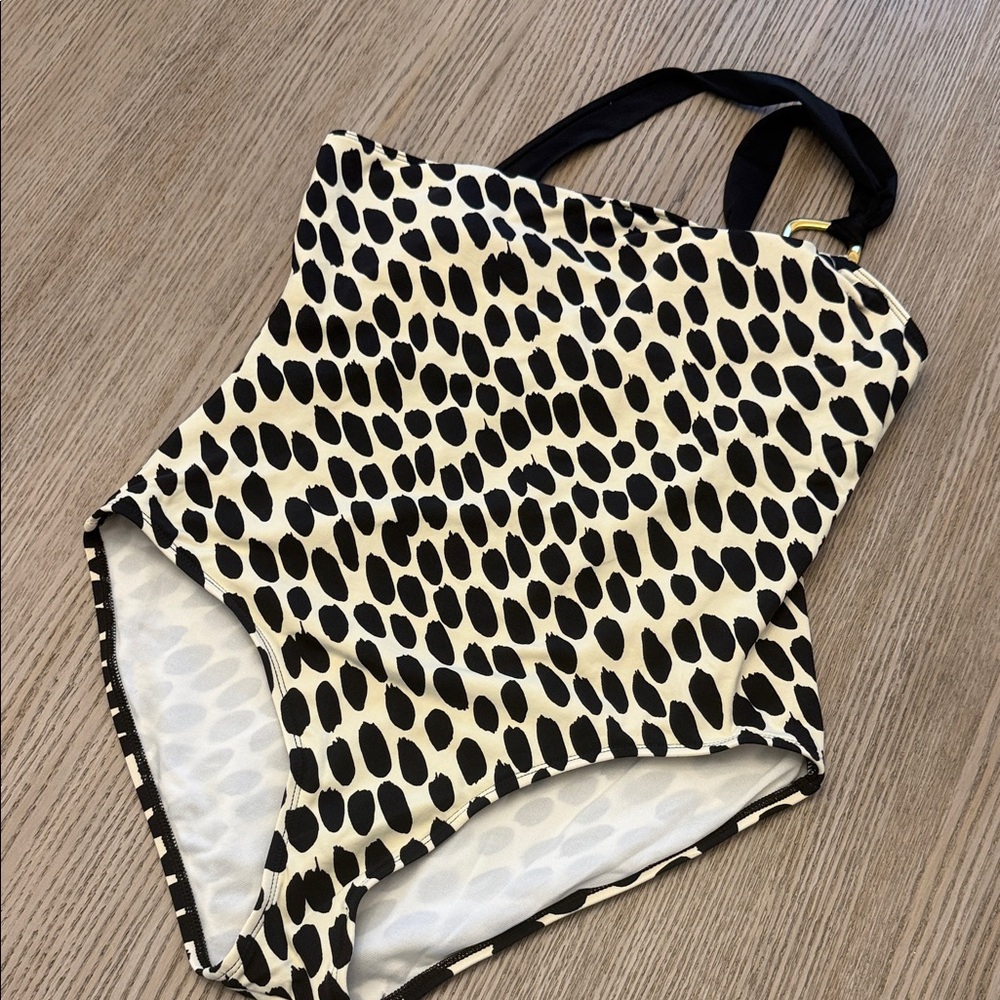 La Blanca Womens Black & Cream Leopard Print One-Piece Swimsuit size 16